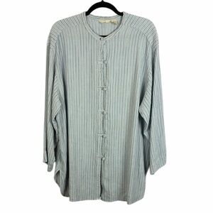 J. Jill Light Blue Ribbed Linen Blend Top Toggle Front Size 3X